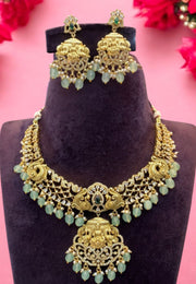 Traditional 3d mini haram with green beads and guttapusalu hangings